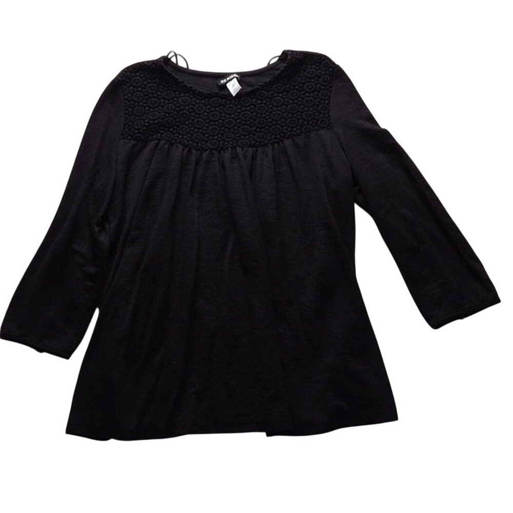 Joe Boxer Womens Black Crochet Lace Yoke 3/4 Sleeve Knit Top Blouse Large